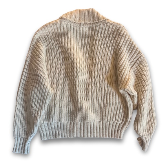 Anthropologie Oversized Wool Blend Deep V Cardigan Sweater Cream XS EUC - Picture 2 of 6